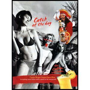 2002 Captain Morgan Spiced Rum Vintage Print Ad Palm Trees Bikini Party Wall Art